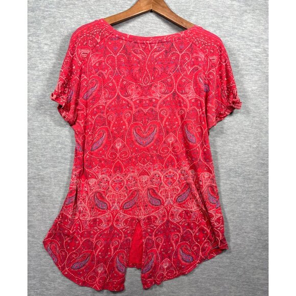 Lucky‎ Brand 1X Shirt Red Paisley Womens Top Tunic Split Back Hem - Picture 5 of 5
